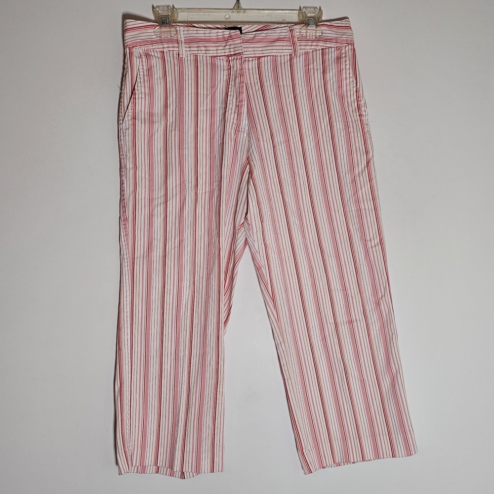 Basic Editions Pants Womens 8 Pink Striped Casual Pockets Button Zip Cotton Nice
